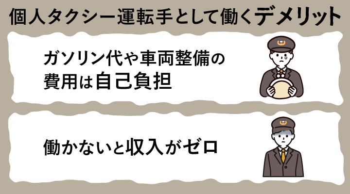 個人タクシー運転手として働くデメリット