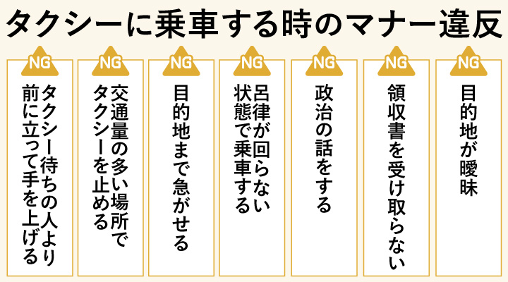 タクシーに乗車する時のマナー違反