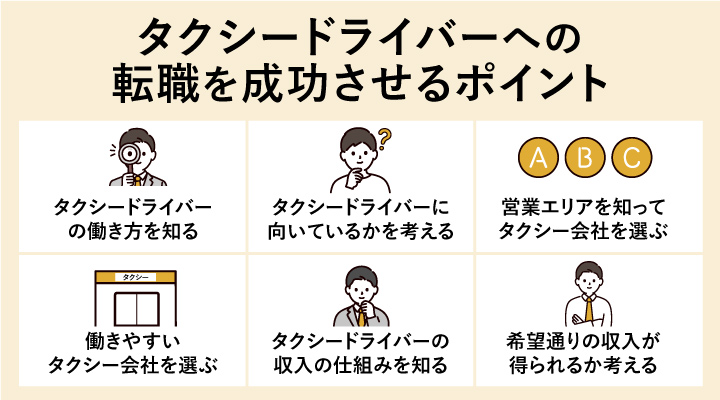 タクシードライバーへの転職を成功させるポイント